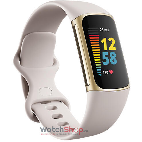 Ceas SmartWatch Fitbit Charge 5 Bratara Fitness Lunar White/Soft Gold Stainless Steel