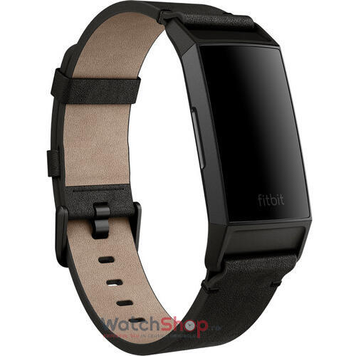 Curea smartwatch Fitbit Charge 4 Leather Band Black Large