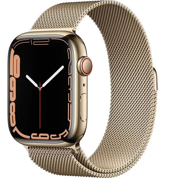 Ceas SmartWatch Apple SERIA 7 GPS+Cellular, Gold Stainless, Gold Milanese Loop, 45 mm
