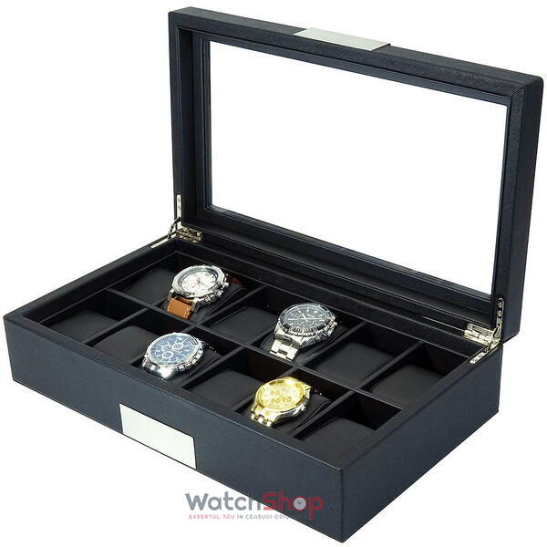 Cutie depozitare Rothenschild RS-3633-BL 36.5 x 9.5 x 21.5 pentru 12 ceasuri Negru