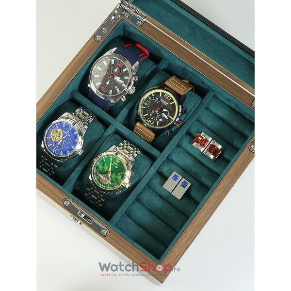 Cutie depozitare Rothenschild RS-2440-W 20.2 x 9 x 20.2 pentru 4 ceasuri, Maro